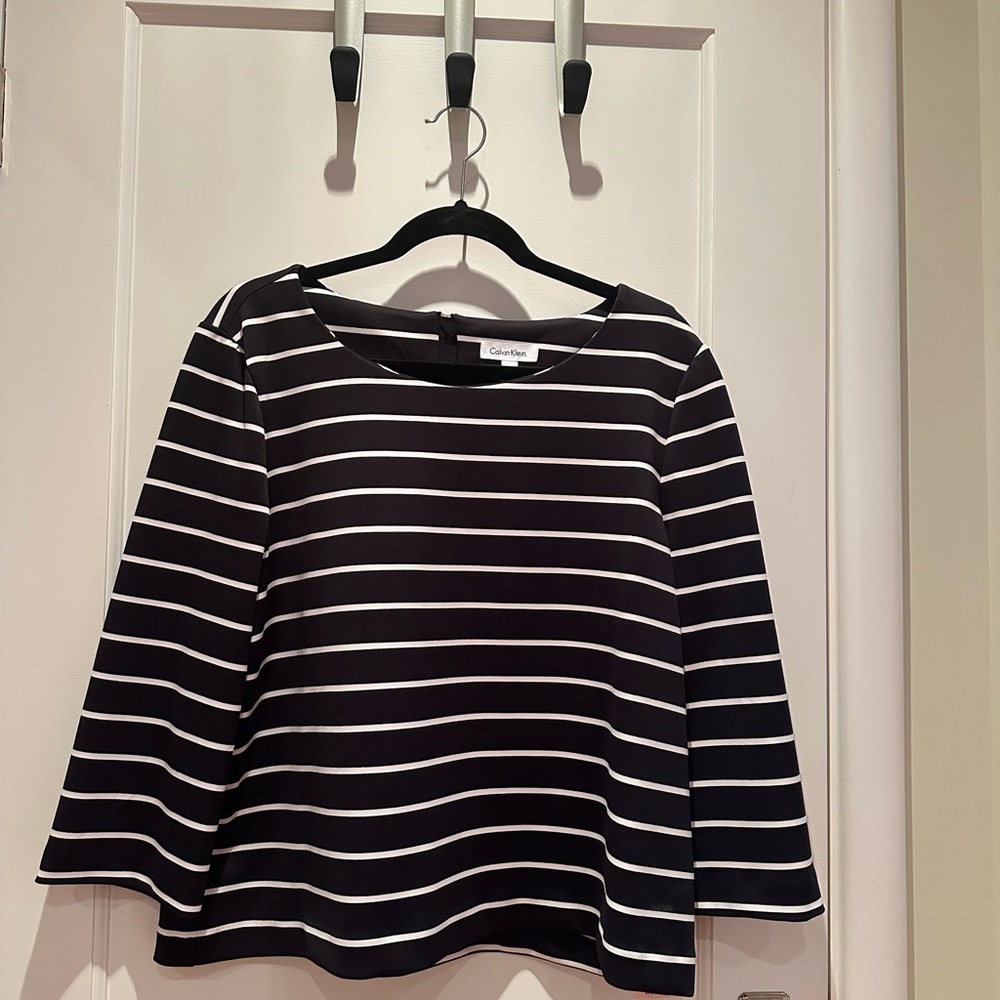 Calvin Klein NWT boxy black and white striped blouse
